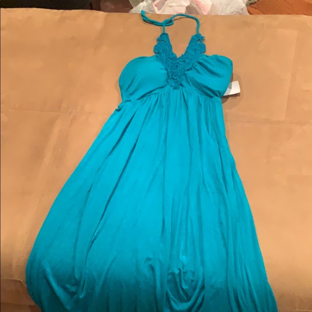 Padded teal blue halter maxi dress